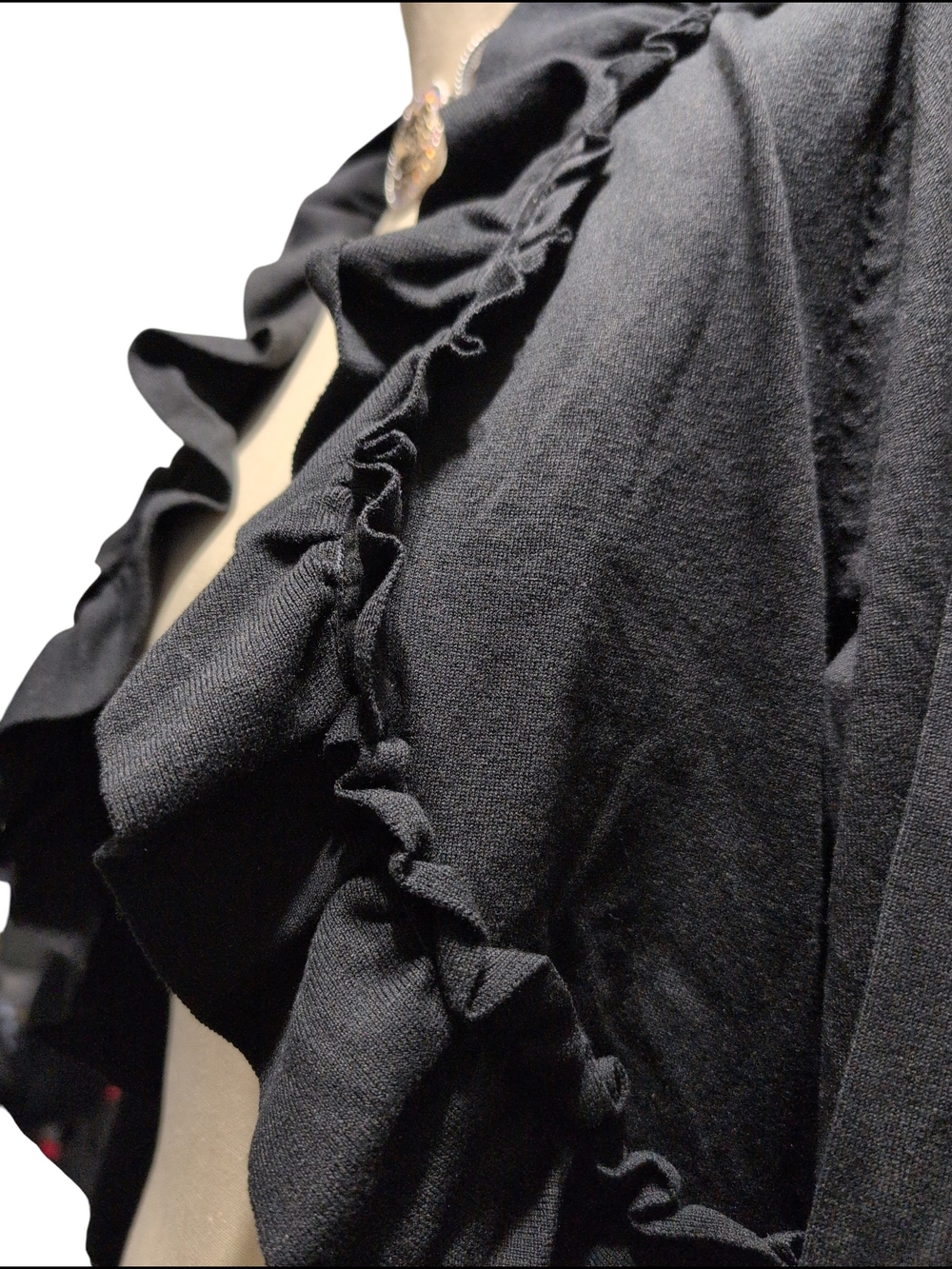Nwt White House Black Market Black Ruffle Neck Knit Cardigan Dress Travel XLarge - Picture 6 of 8